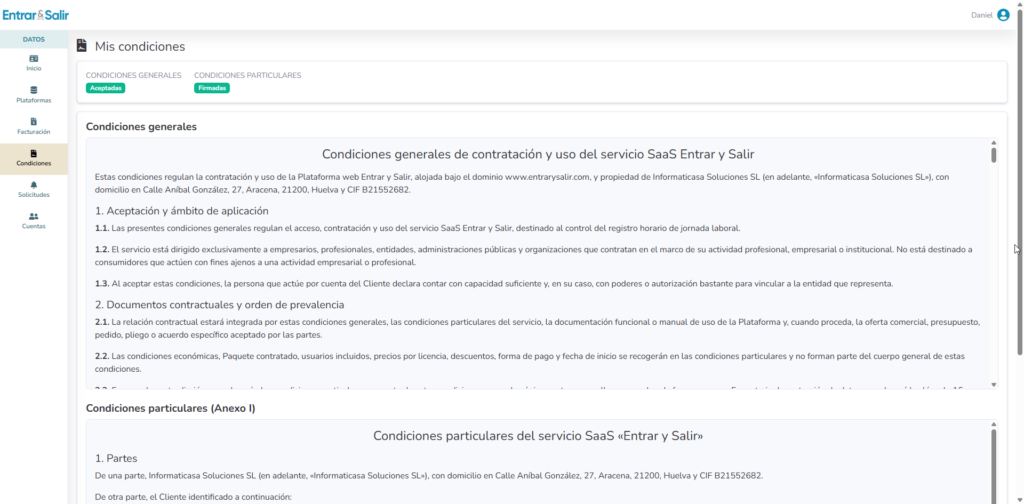 Condiciones área de cliente